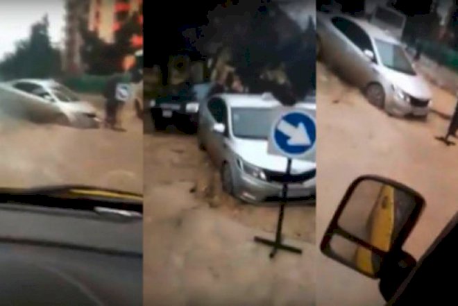    Xırdalanda biabırçılıq, maşın kanalizasiyaya düşdü - Video   