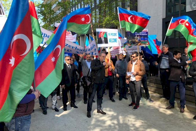    İlham Əliyevi Avropada aksiya ilə qarşıladılar -   Fotolar