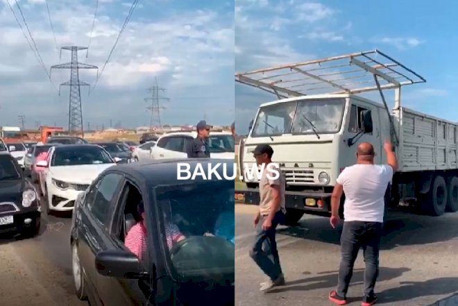    Polis 500 manat cərimə yazdı, “Kamaz”la yolu bağladı –   Bakıda hadisə