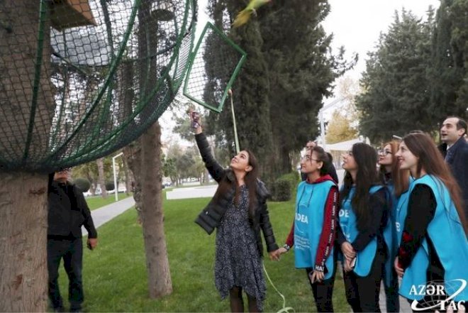    Leyla Əliyevanın iştirakı ilə Atatürk parkına 10 tutuquşu buraxıldı - Fotolar   