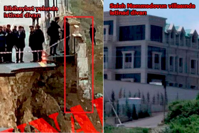    Saleh Məmmədovun villası və sürüşən yoldakı istinad divarlarının fərqi - Foto   