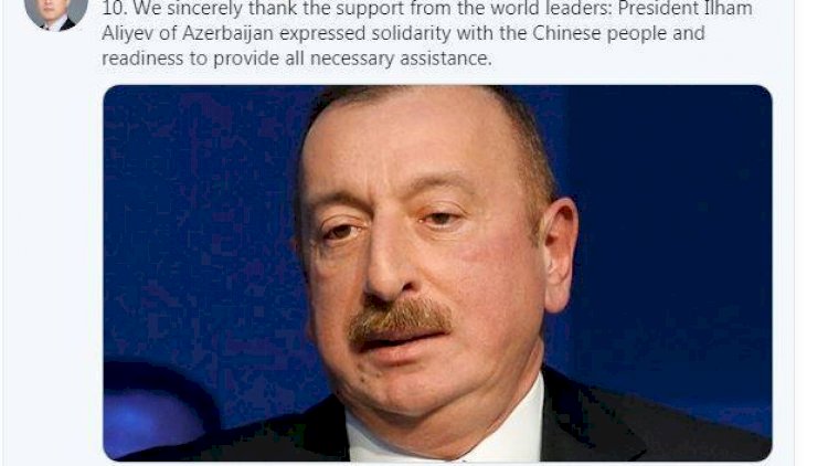    Çin Azərbaycan Prezidentinə təşəkkür etdi   