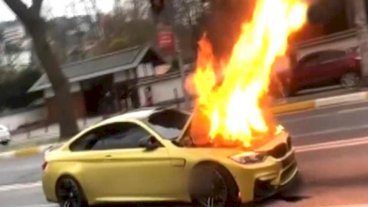    Bakıda “BMW” elektrik dirəyinə çırpılaraq yandı   