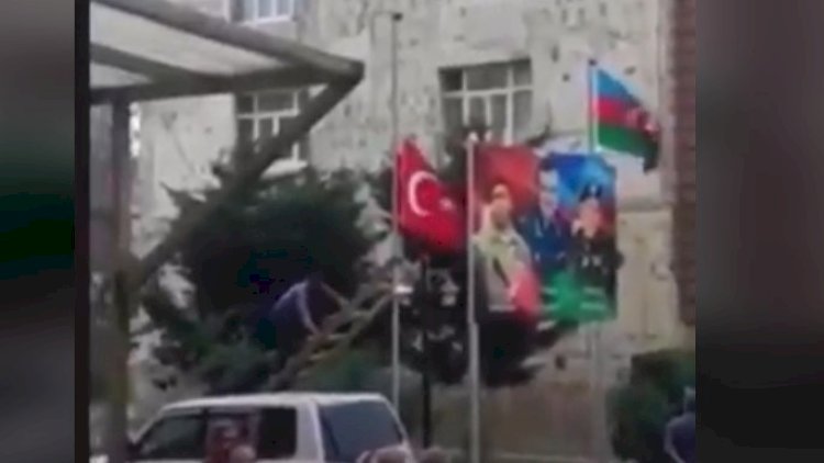   İcra Hakimiyyətinin işçiləri Türkiyə bayrağını endirmək istədi - Video   