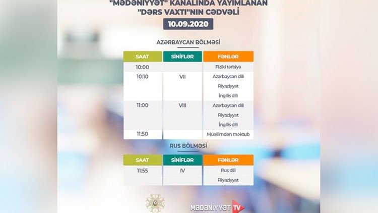    “Dərs vaxtı”nın sabaha olan cədvəli açıqlandı   