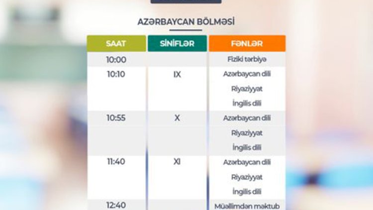    “Dərs vaxtı”nın sabaha olan cədvəli açıqlandı   