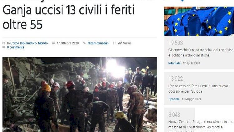    İtaliya mətbuatı Gəncəyə edilən raket hücumlarına geniş yer verdi   