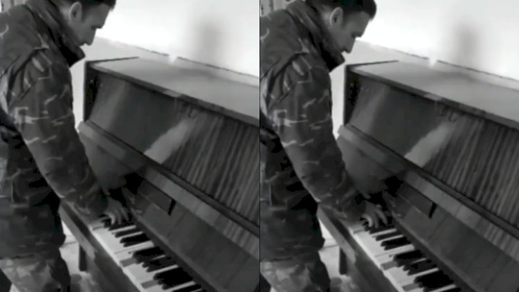    Əsgərimiz dağıntılar arasında piano ifa etdi    - Video
