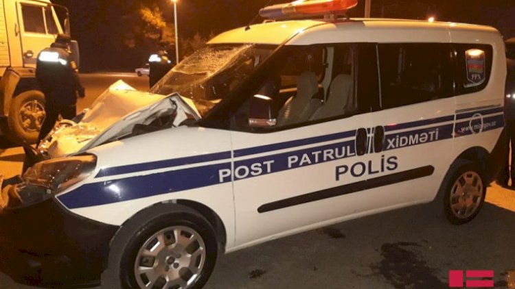    Mingəçevirdə polis avtomobili qəzaya uğradı - Foto   