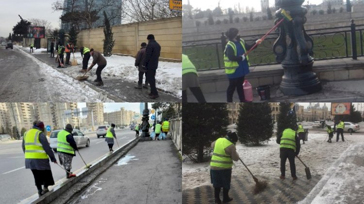    Qarlı günlərdən sonra təmizlik işləri davam etdirilir   