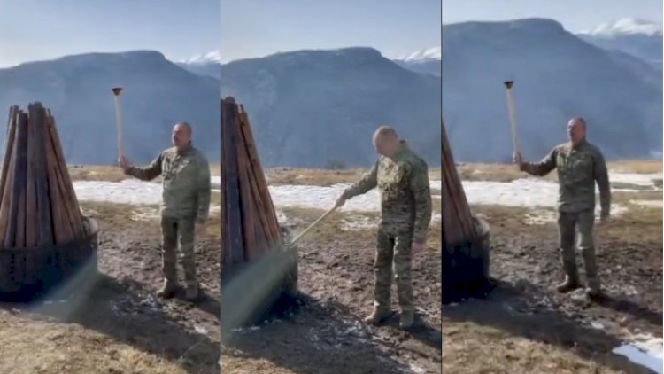    İlham Əliyev Şuşada Cıdır düzündə Novruz tonqalı yandırıb -   Video
