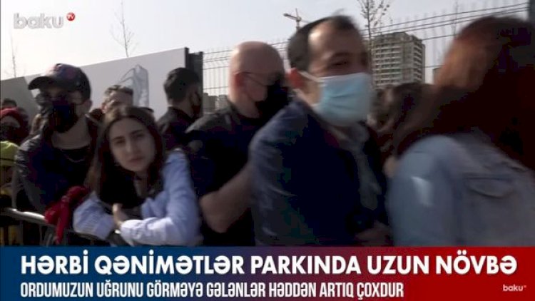    Hərbi Qənimətlər Parkına insan axını: Girişdə uzun növbə yarandı - VİDEO   