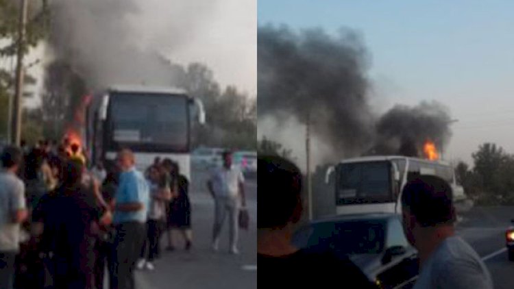    Bakıdan Mingəçevirə gedən sərnişin avtobusu yandı - Foto   