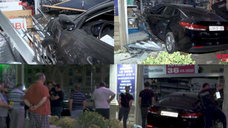    Bakıda xanım sürücü avtomobillə mağazaya girdi - Fotolar   