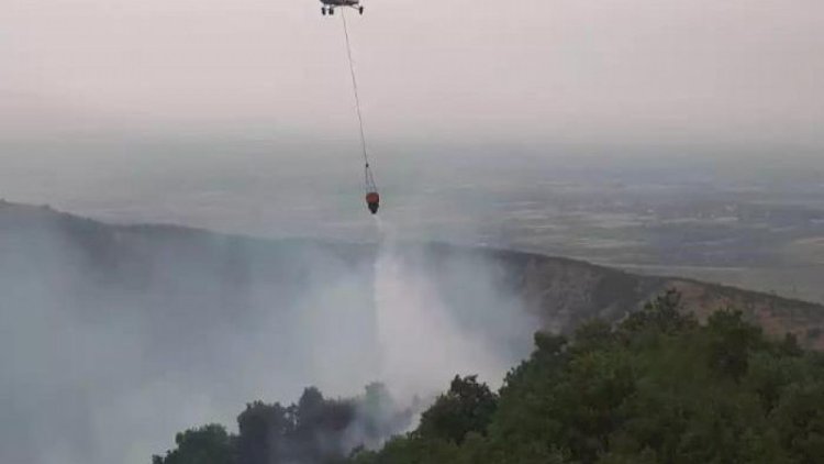    Oğuzda dağlıq ərazidə başlayan yanğının söndürülməsinə helikopter cəlb edildi   