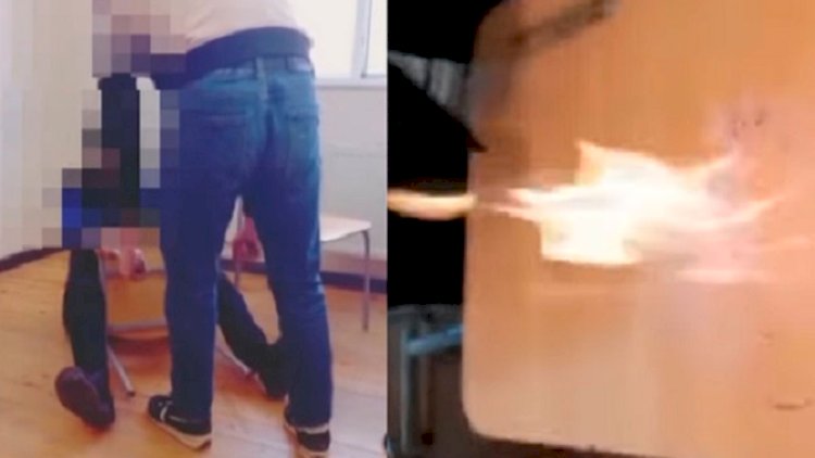    Məktəblərdən biabırçı görüntülər: Stuldan araba kimi istifadə edir, partanı yandırırlar - VİDEO   