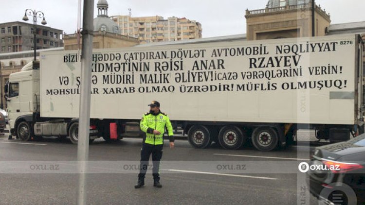    TIR sürücüləri paytaxtda mərkəzi yolu bağladılar - Video   
