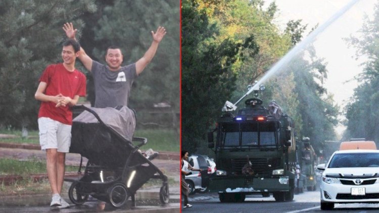    Qırğızıstanda anomal istilər: Polis insanların üstünə su çiləyir   