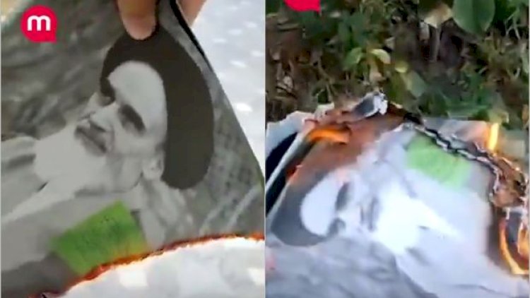    İranda Xomeyninin şəklini yandırdılar – VİDEO   