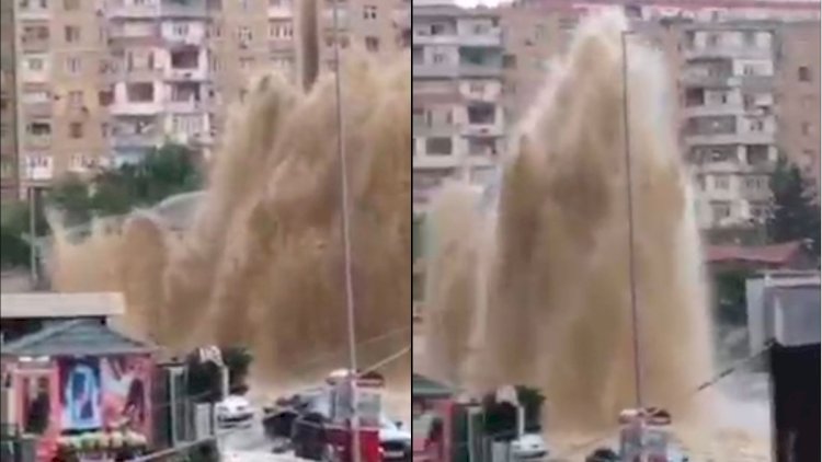    Yeni Yasamalda su borusu partlayıb - Video   