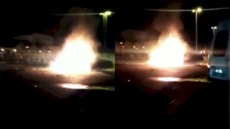    Bakıda iki avtomobil toqquşdu:   Yanğın oldu - Video