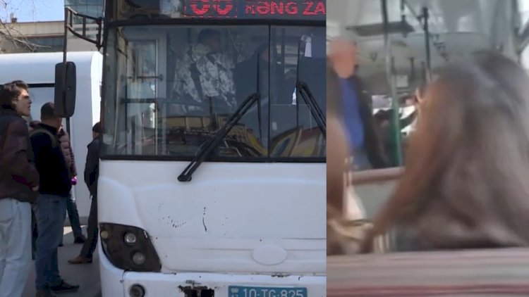    Bakıda avtobusda dava görün nə üstündə düşüb - VİDEO   