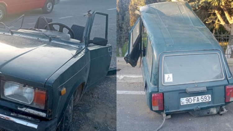    Bakıda maşın qəza zamanı iki hissəyə bölündü - Fotolar   