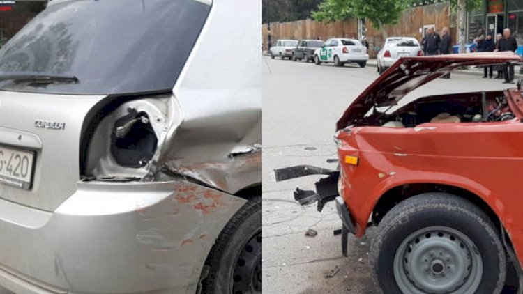    Gəncədə iki minik maşını toqquşdu - Fotolar   