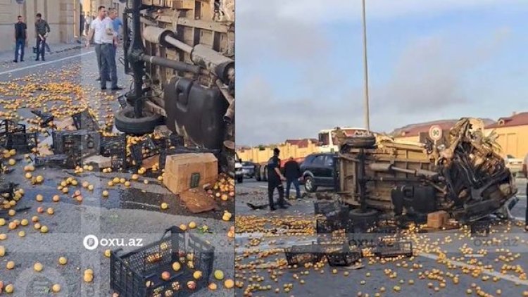    Abşeronda meyvə dolu yük maşını aşdı - Video   