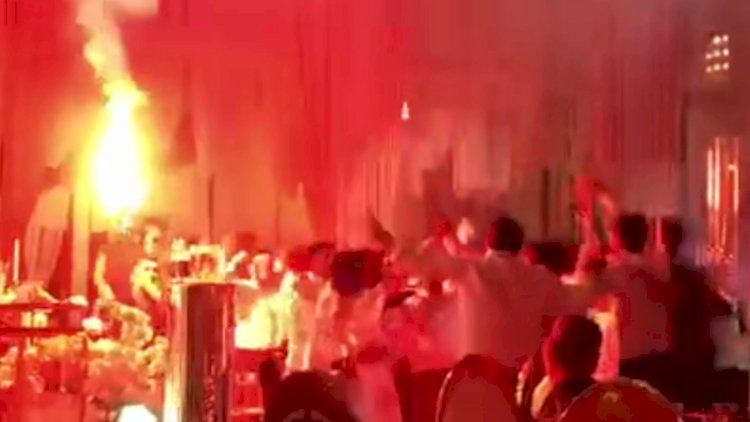    Bakıda bəyin dostları toy yerini stadiona çevirdi - Video   
