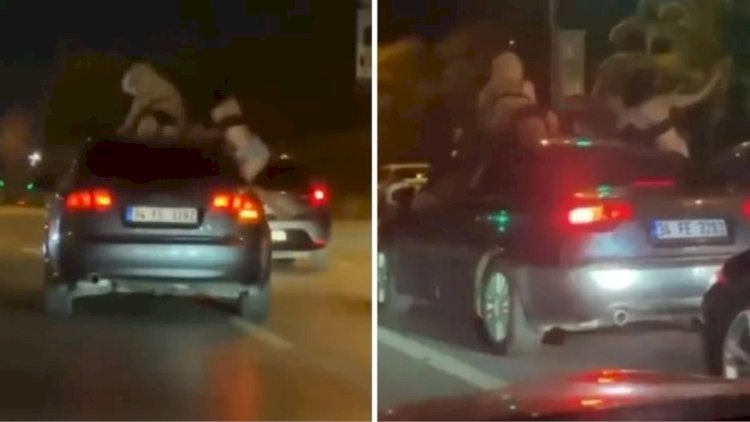    Magistralda qeyri-adi hadisə: Qadınlar soyunub maşının üstündə rəqs etdi   - Video