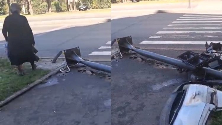    Bu işıqfor iki gündür yıxılıb, qaldıran yoxdur – Video   