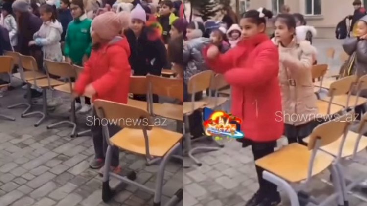    Zəlzələ zamanı şagirdləri həyətə çıxardıb oynatdılar - Video   
