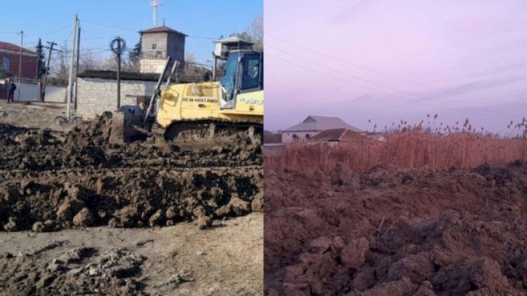    Yevlaxda dəfələrlə yanğın baş verən qamışlıq ərazi qurudulur -Fotolar   
