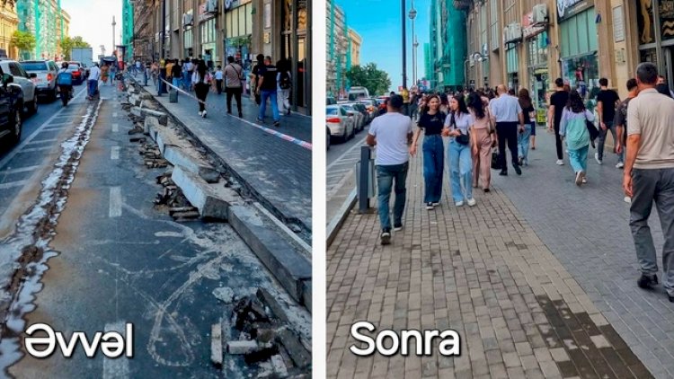    Metronun “Sahil” stansiyasının qarşısındakı səkilər genişləndirildi   