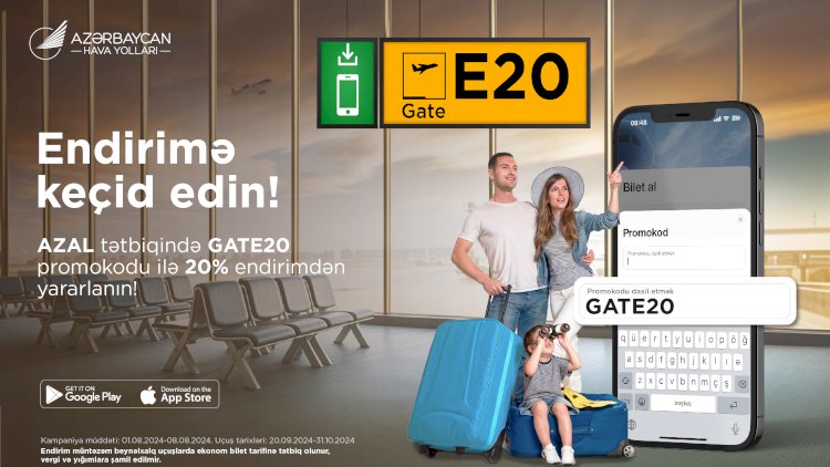    AZAL-dan “GATE20” promokodu ilə aviabiletlərə 20% endirim   
