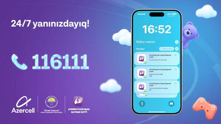    Azercell-in dəstəyi ilə yaradılan “Uşaq Qaynar Xətti”nə son 3 ay ərzində 500-ə yaxın zəng daxil olub   