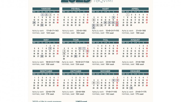    2025-ci ilin qeyri-iş günləri açıqlandı   