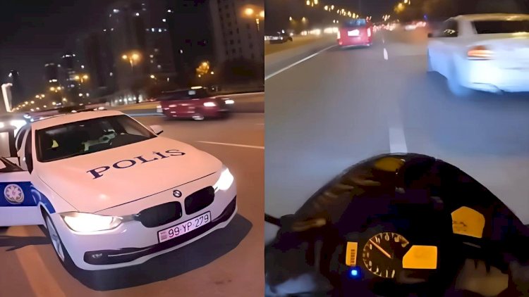    Polisə tabe olmayan motosiklet sürücüsü ərazidən qaçdı - Video   