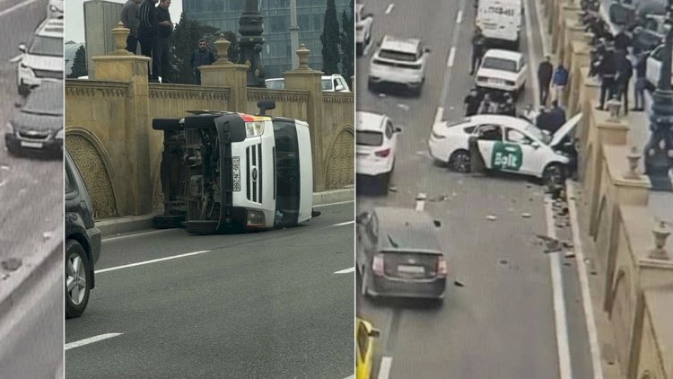    Heydər Əliyev prospektindəki ağır qəzanın görüntüsü - “BYD”  “Ford”un üstünə aşdı   