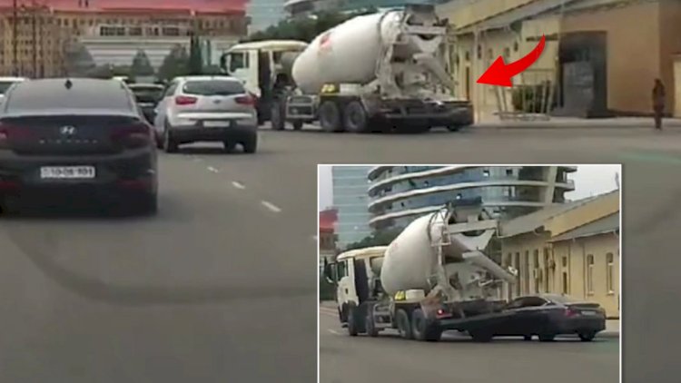    Bakıda betonqarışdıran maşın minik avtomobilini ƏZDİ   