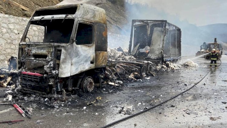    Buğda yüklü TIR yandı   
