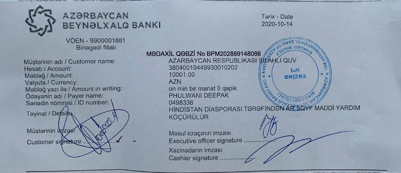 Azərbaycandakı hindlilər Ordumuza 10 min manat ianə etdilər - Foto Azərbaycandakı hindlilər Ordumuza 10 min manat ianə etdilər - Foto